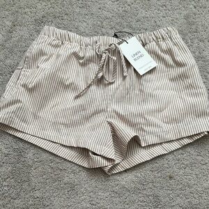 Linen Blend Striped Women's Shorts - Tan